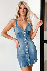 Button-Detailed Denim Midi Dress